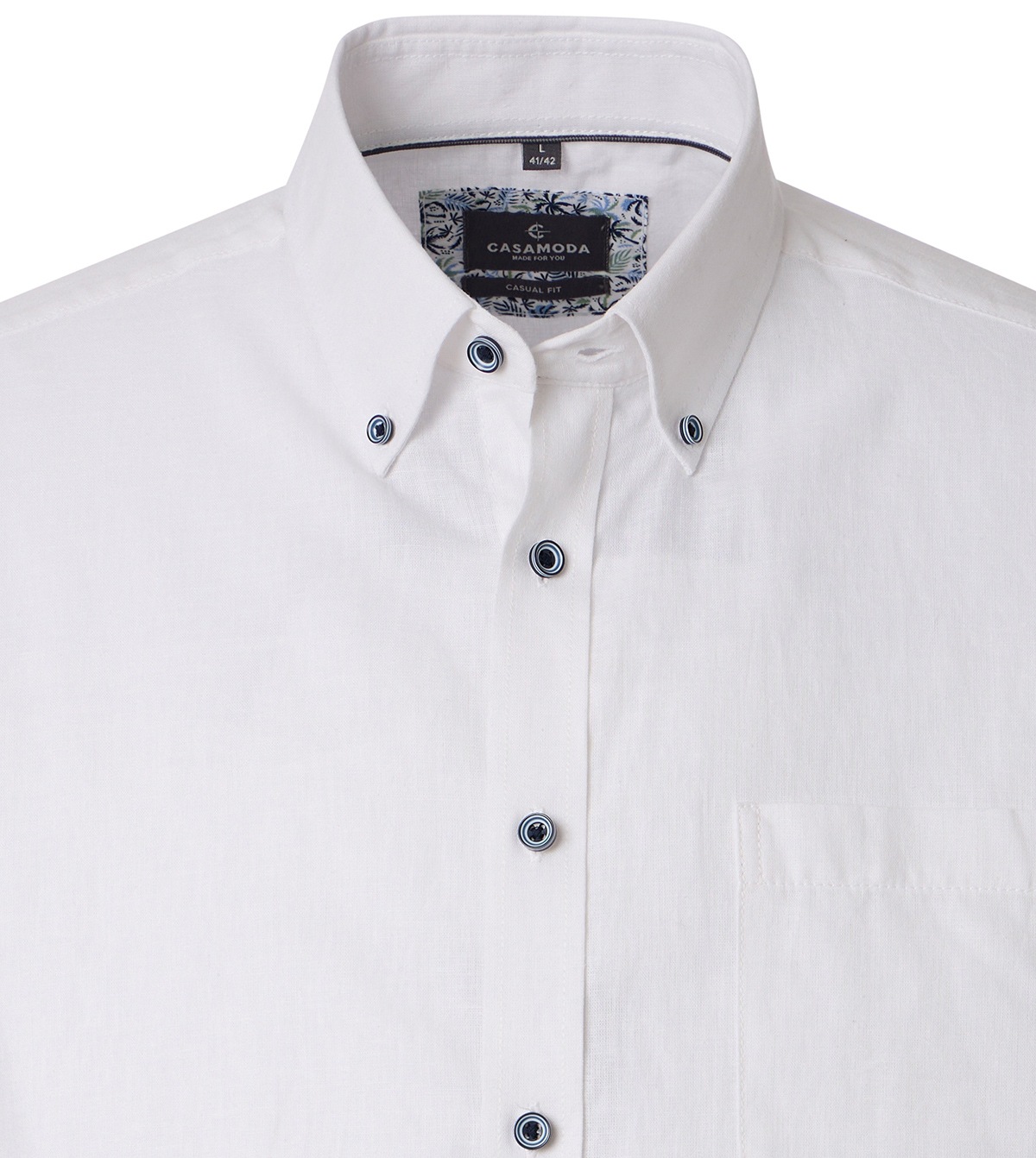 Casa Moda Kurzarmhemd - Casual Fit - Button Down - Leinen-Mix - weiß