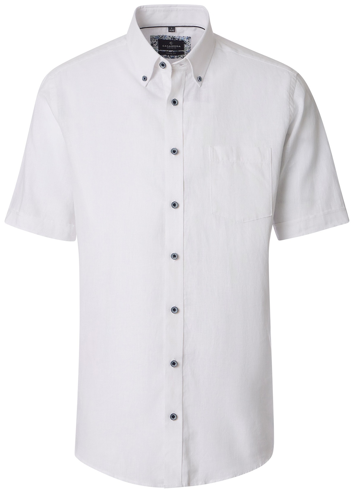 Casa Moda Kurzarmhemd - Casual Fit - Button Down - Leinen-Mix - weiß