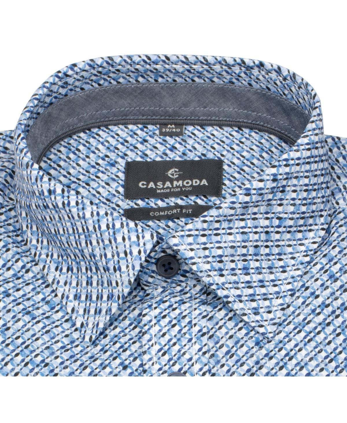 Casa Moda Kurzarmhemd - Comfort Fit - Kontrastknöpfe - Print - blau