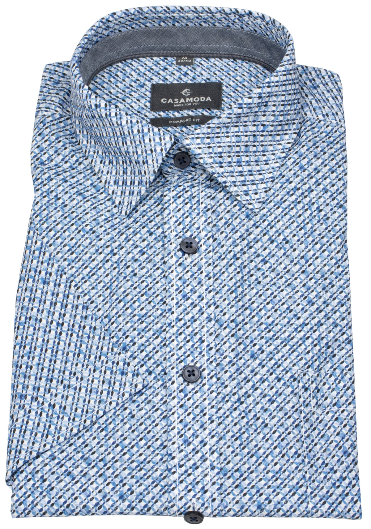 Casa Moda Kurzarmhemd - Comfort Fit - Kontrastknöpfe - Print - blau