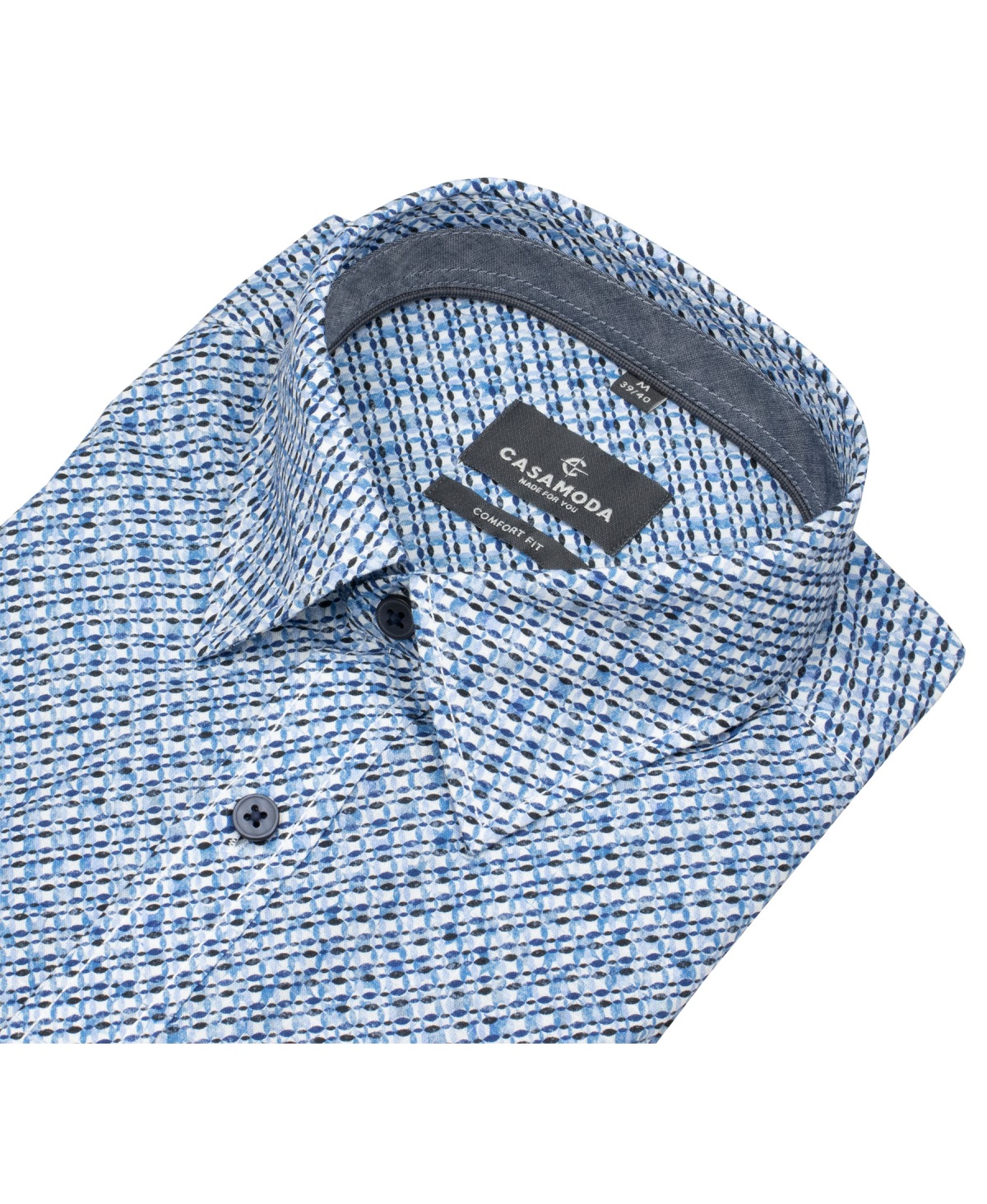 Casa Moda Kurzarmhemd - Comfort Fit - Kontrastknöpfe - Print - blau