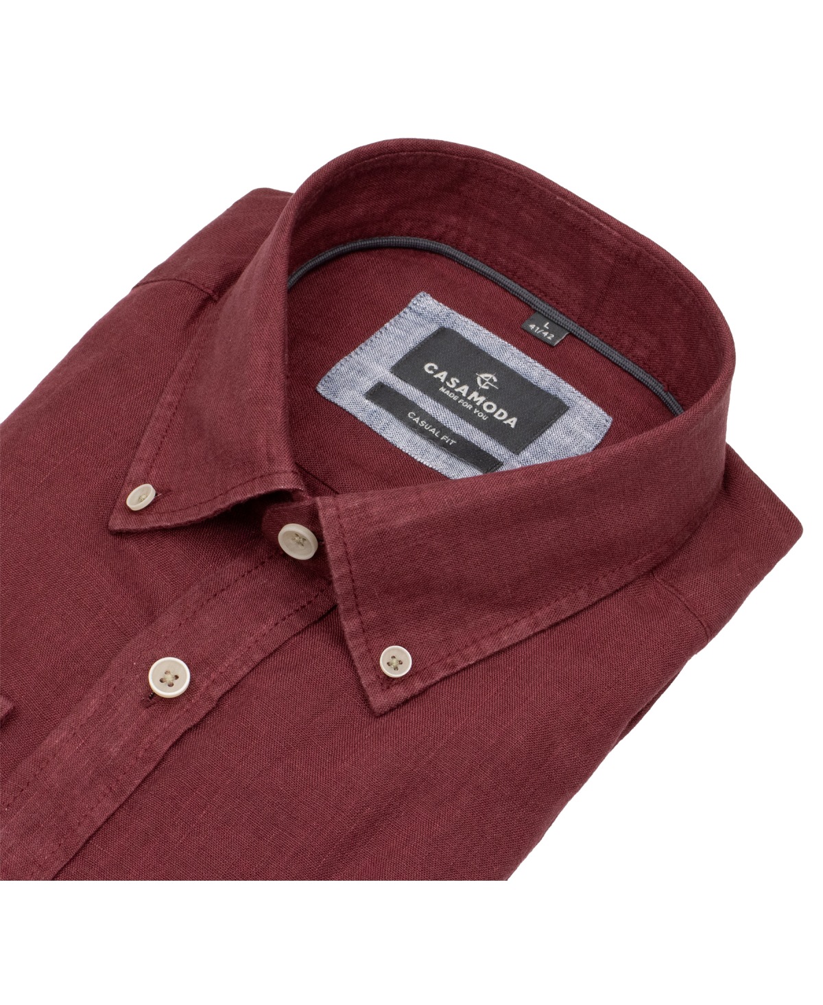 Casa Moda Leinenhemd - Casual Fit - Button Down Kragen - dunkelrot