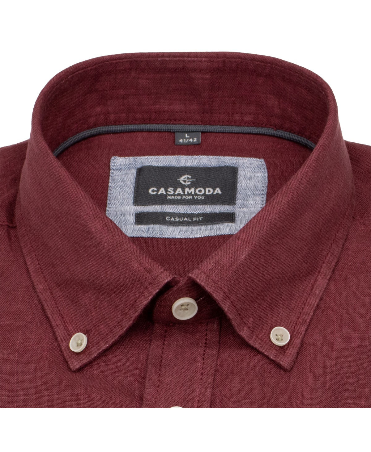 Casa Moda Leinenhemd - Casual Fit - Button Down Kragen - dunkelrot
