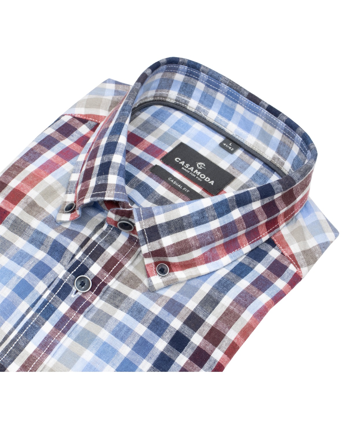 Casa Moda Leinenhemd - Casual Fit - Button Down Kragen - kariert - rot