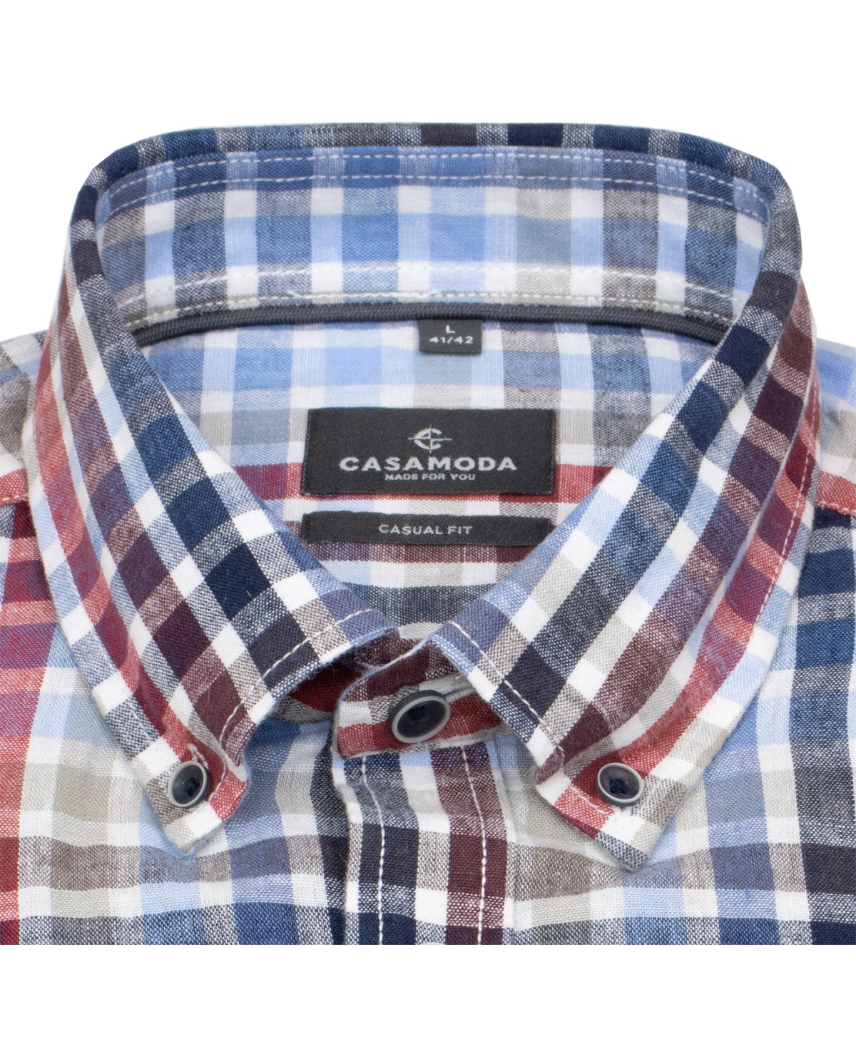 Casa Moda Leinenhemd - Casual Fit - Button Down Kragen - kariert - rot