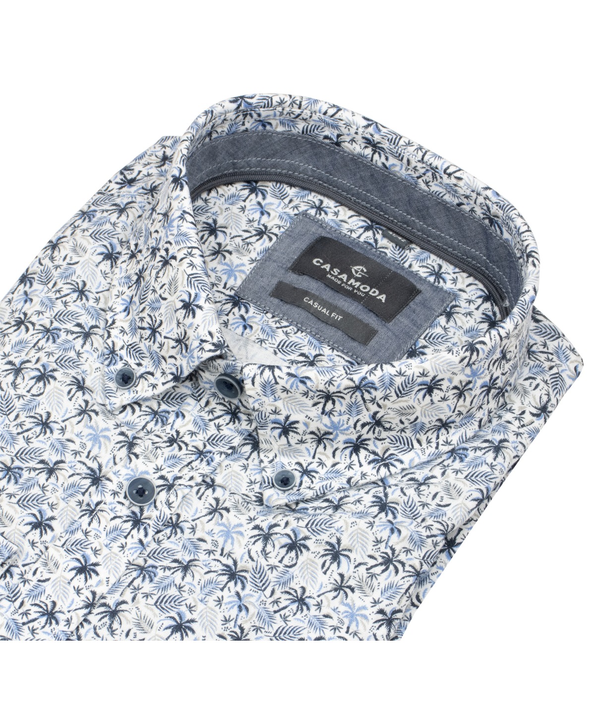 Casa Moda Leinenhemd - Casual Fit - Button Down Kragen - Palmen - blau
