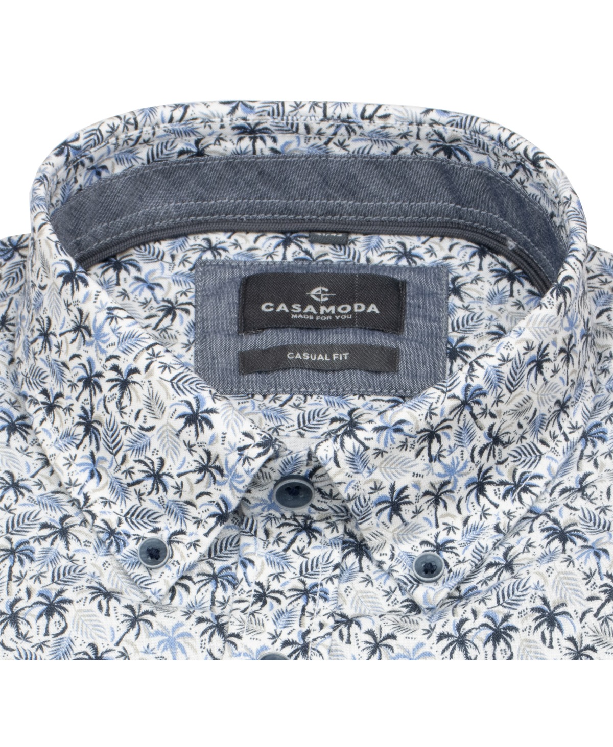 Casa Moda Leinenhemd - Casual Fit - Button Down Kragen - Palmen - blau