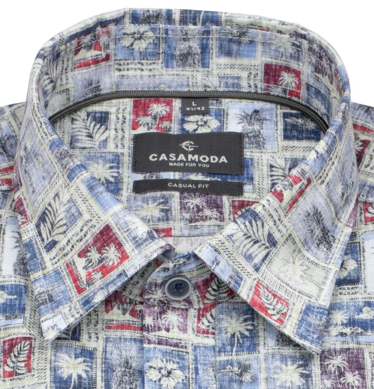 Casa Moda Leinenhemd - Casual Fit - sommerlicher Print - blau