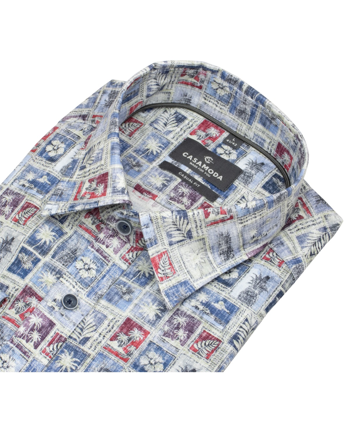 Casa Moda Leinenhemd - Casual Fit - sommerlicher Print - blau