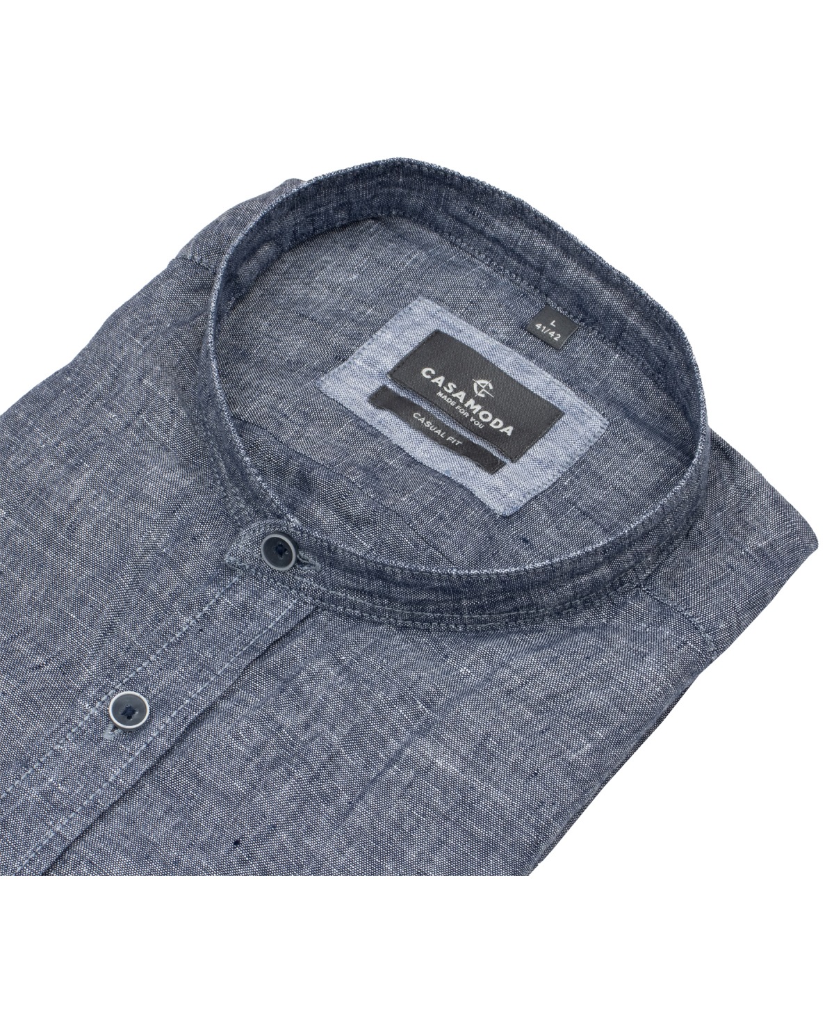 Casa Moda Leinenhemd - Casual Fit - Stehkragen - blau