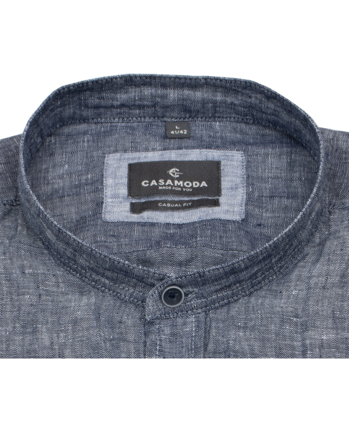 Casa Moda Leinenhemd - Casual Fit - Stehkragen - blau