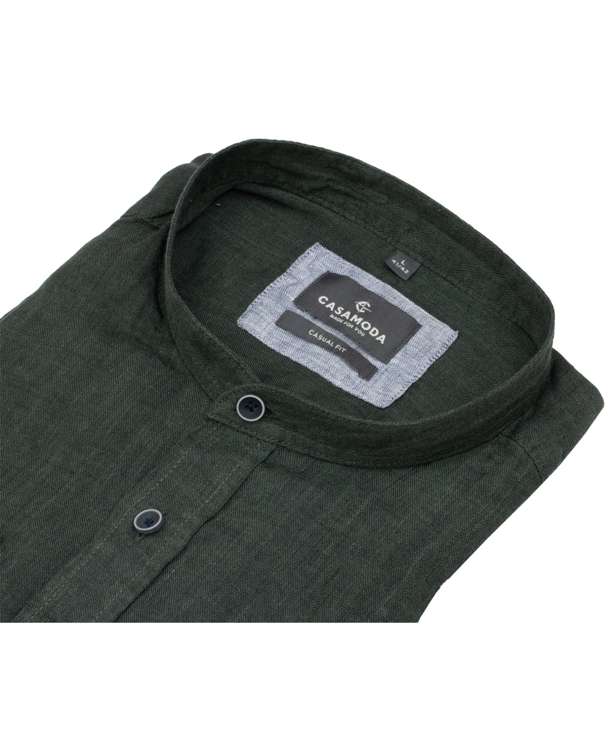 Casa Moda Leinenhemd - Casual Fit - Stehkragen - grün