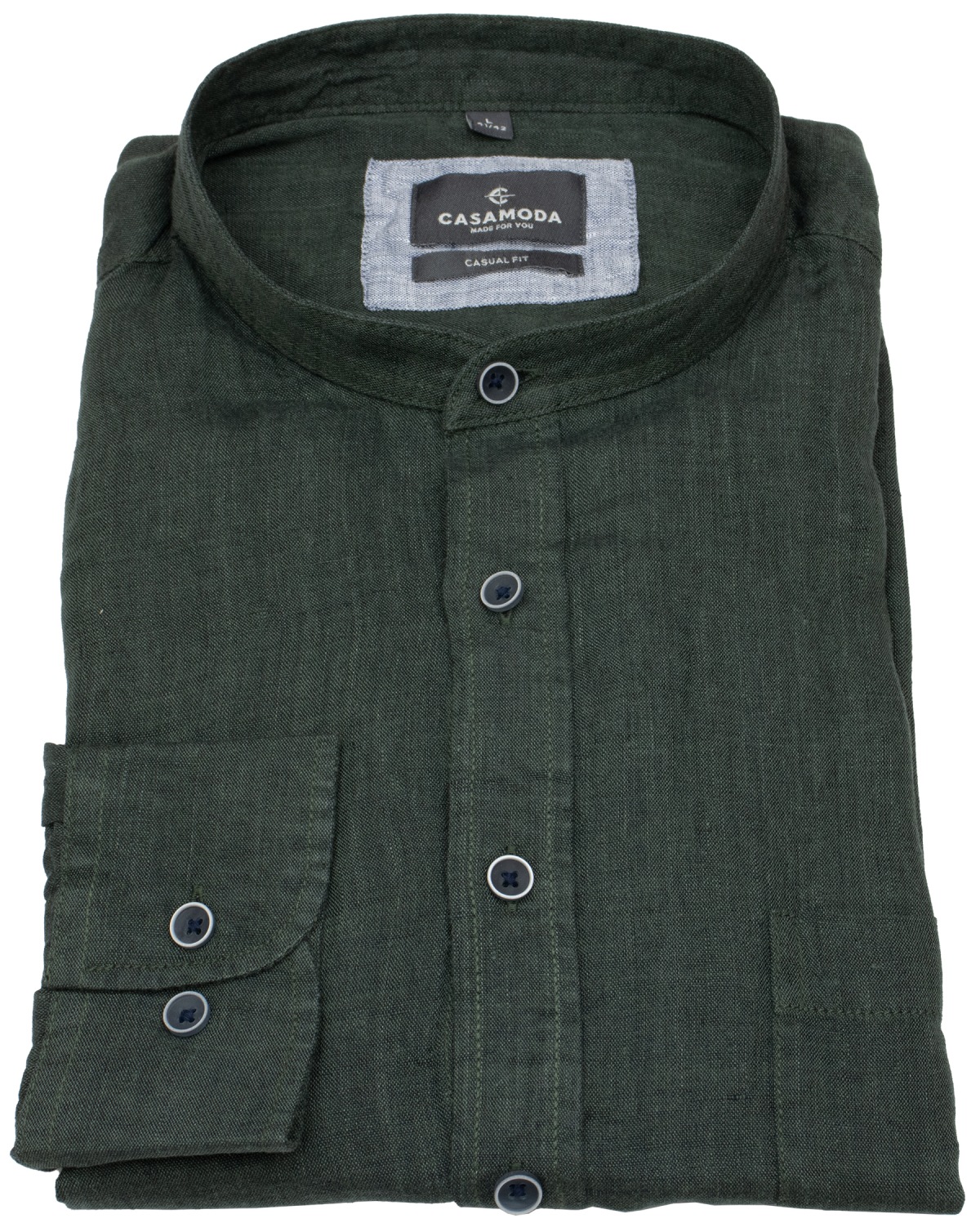 Casa Moda Leinenhemd - Casual Fit - Stehkragen - grün