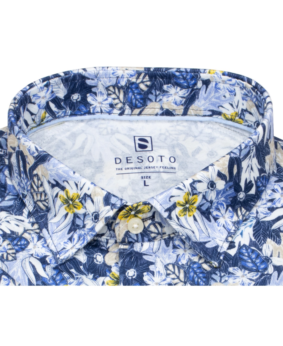 DESOTO Kurzarmhemd - Slim Fit - Jersey - Kentkragen - Print - blau