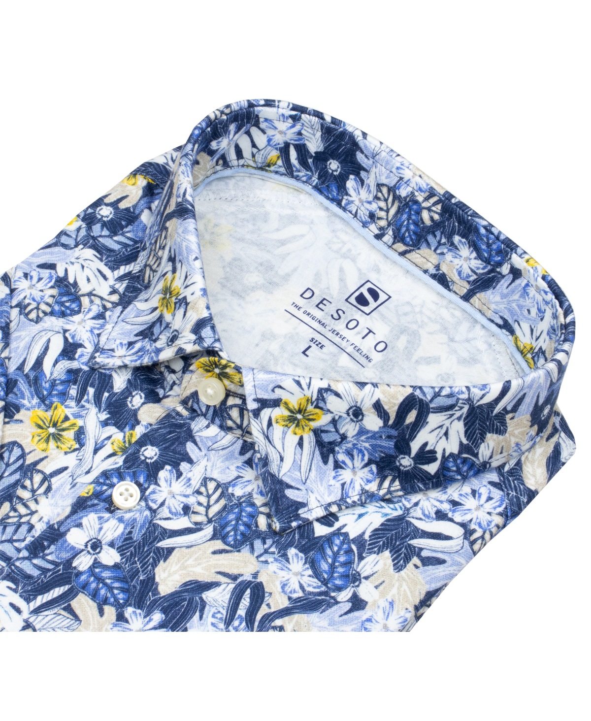 DESOTO Kurzarmhemd - Slim Fit - Jersey - Kentkragen - Print - blau