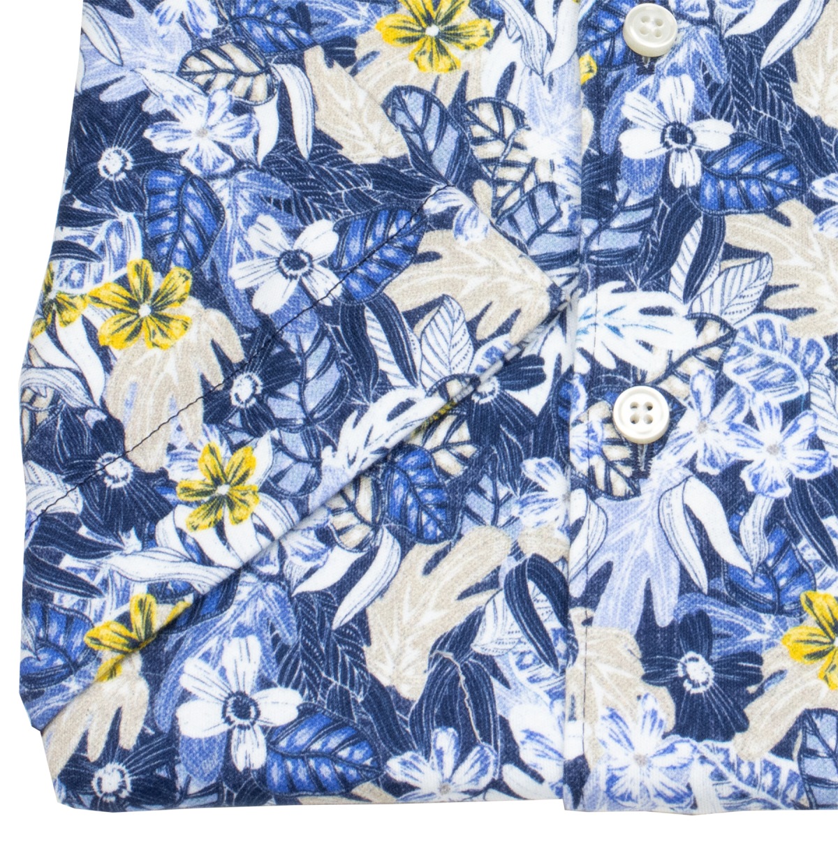 DESOTO Kurzarmhemd - Slim Fit - Jersey - Kentkragen - Print - blau