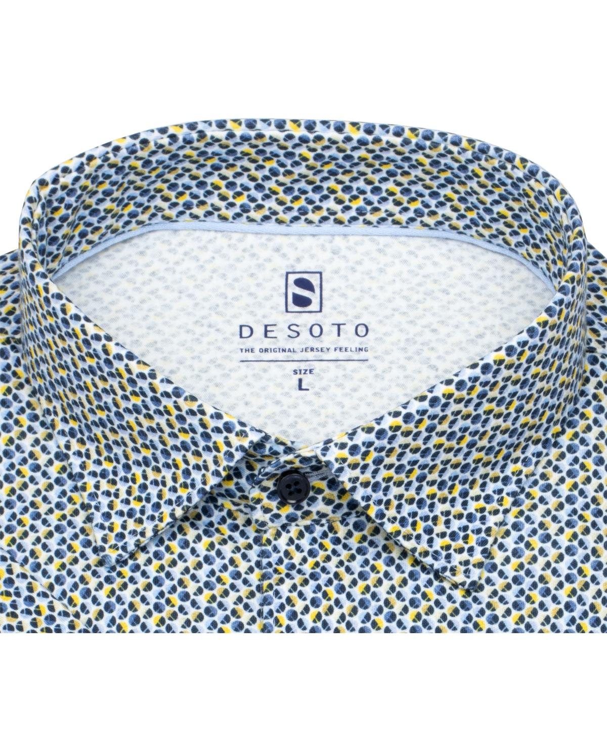 DESOTO Kurzarmhemd - Slim Fit - Jersey - Kentkragen - Print - blau / gelb