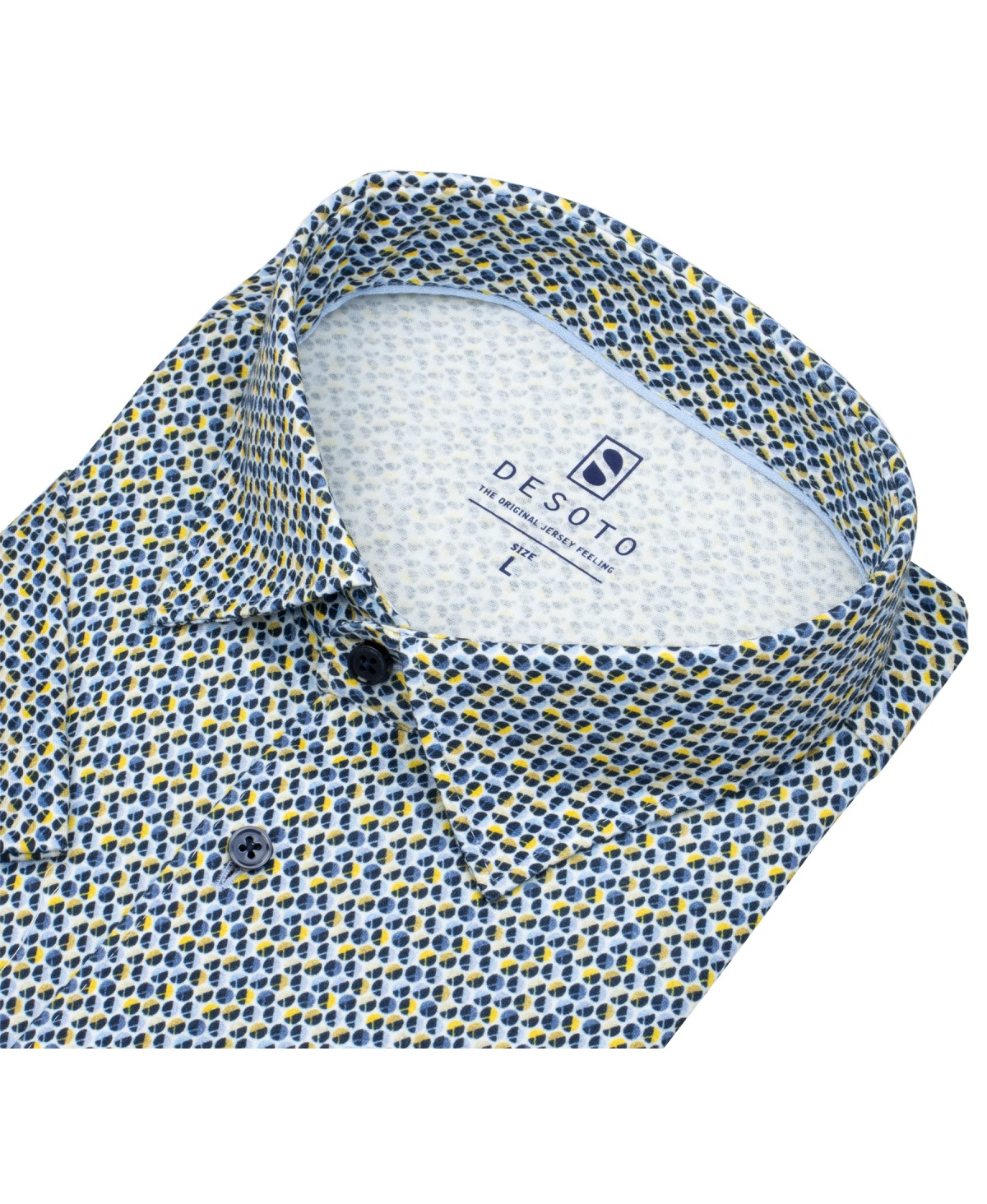 DESOTO Kurzarmhemd - Slim Fit - Jersey - Kentkragen - Print - blau / gelb