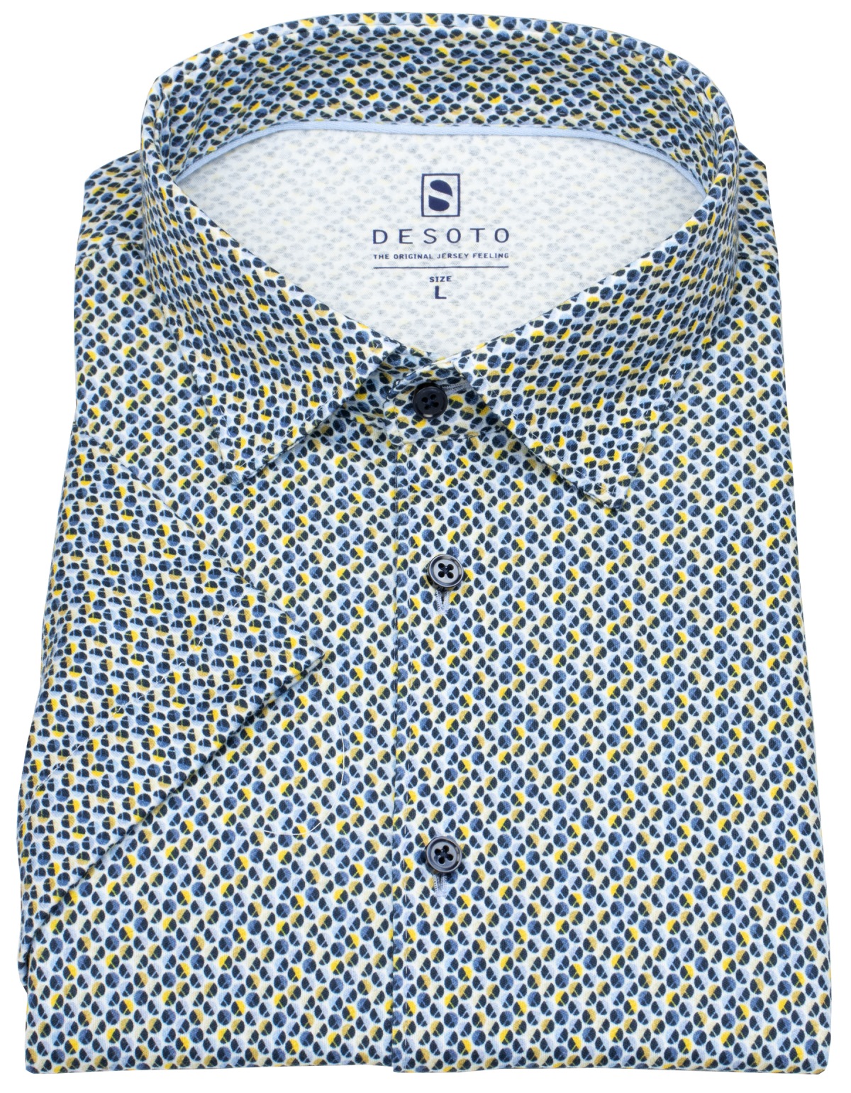 DESOTO Kurzarmhemd - Slim Fit - Jersey - Kentkragen - Print - blau / gelb