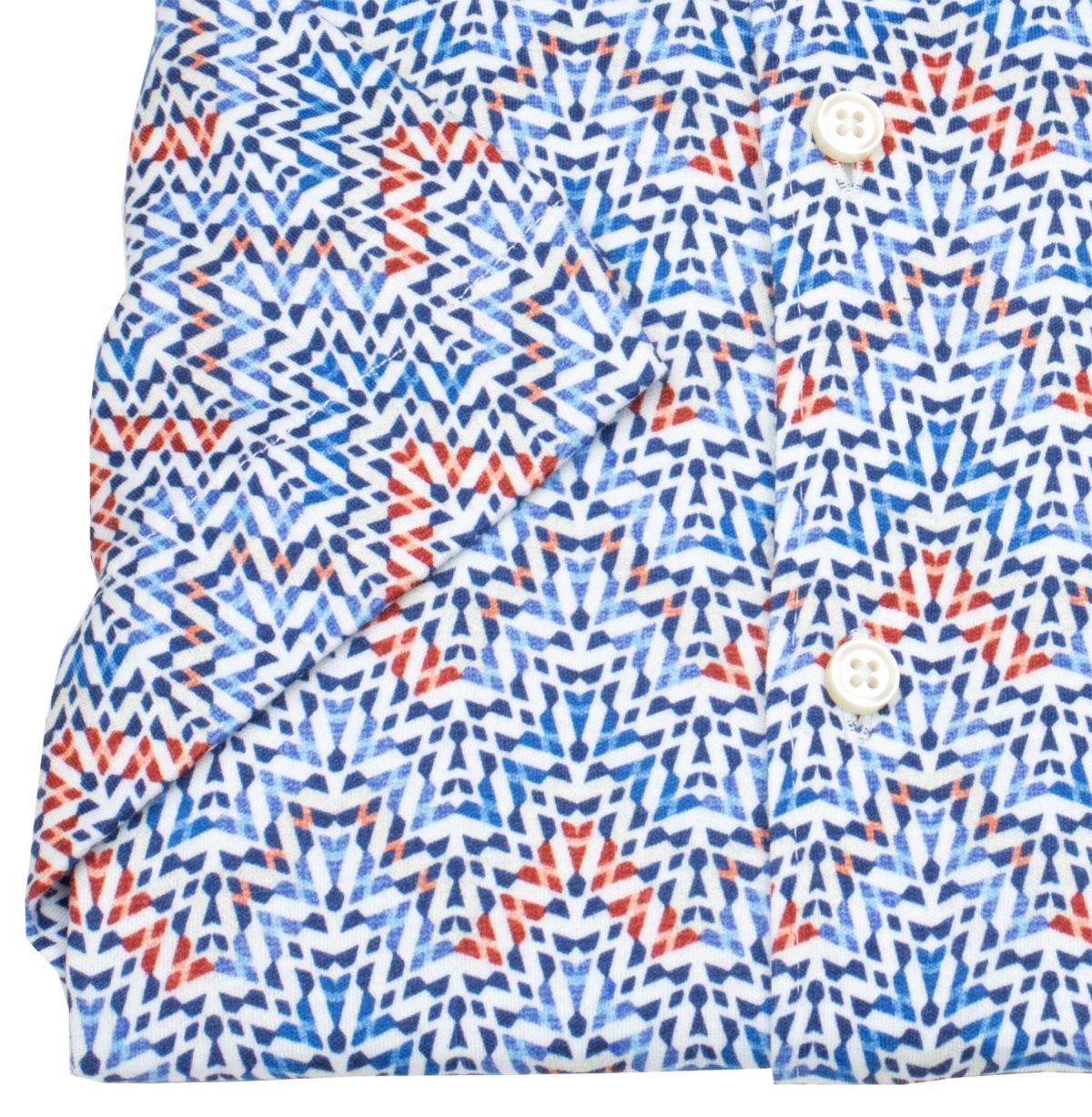 DESOTO Kurzarmhemd - Slim Fit - Jersey - Kentkragen - Print - blau / rot