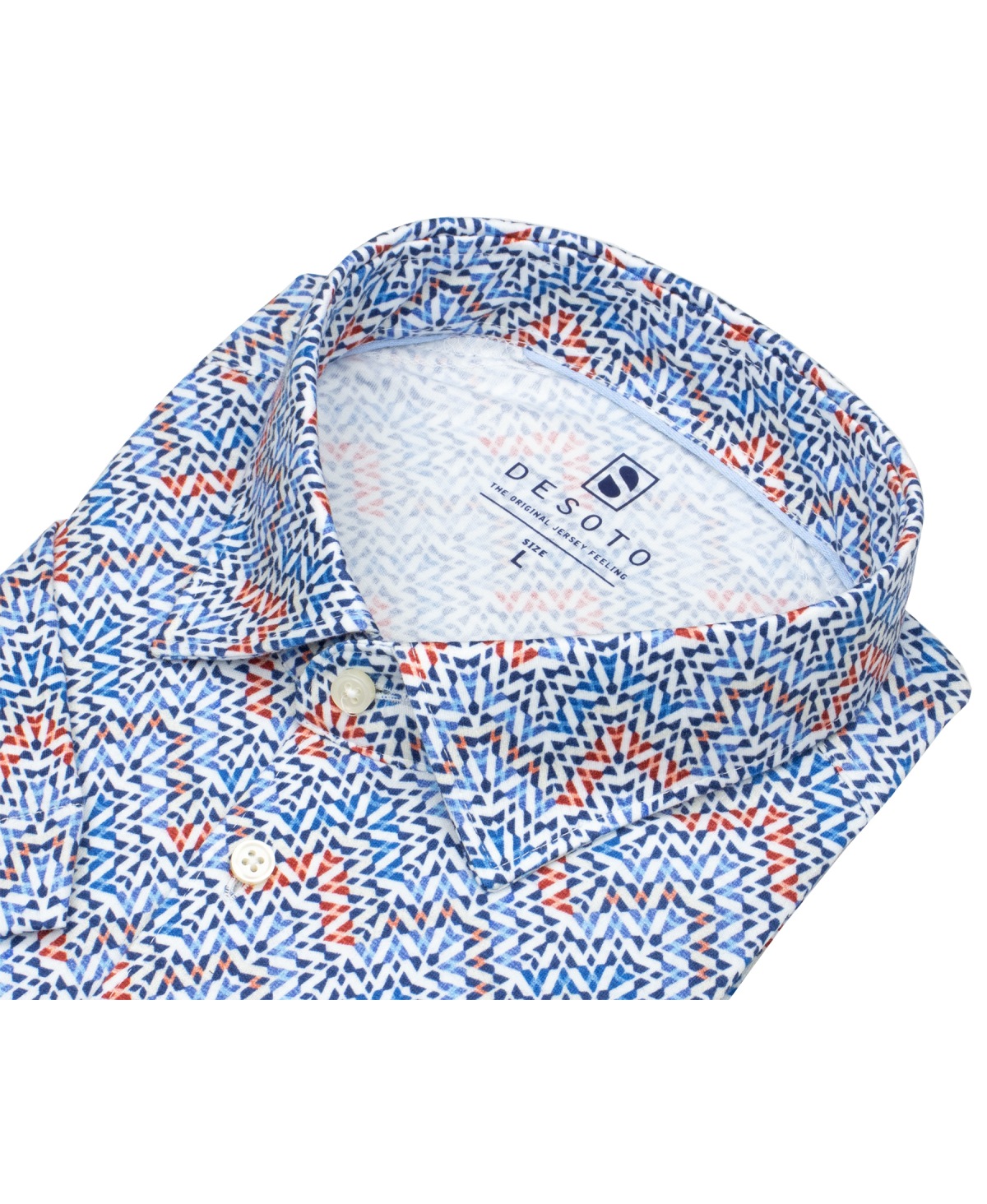 DESOTO Kurzarmhemd - Slim Fit - Jersey - Kentkragen - Print - blau / rot