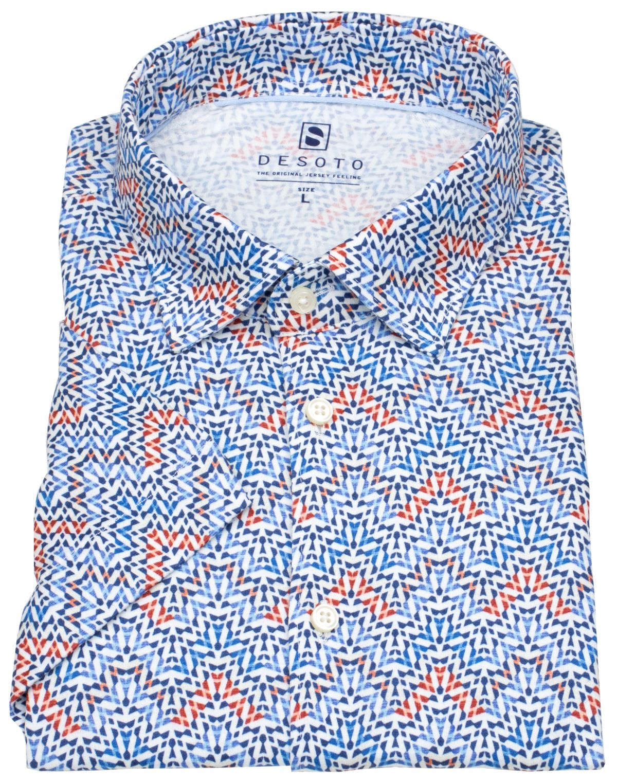 DESOTO Kurzarmhemd - Slim Fit - Jersey - Kentkragen - Print - blau / rot