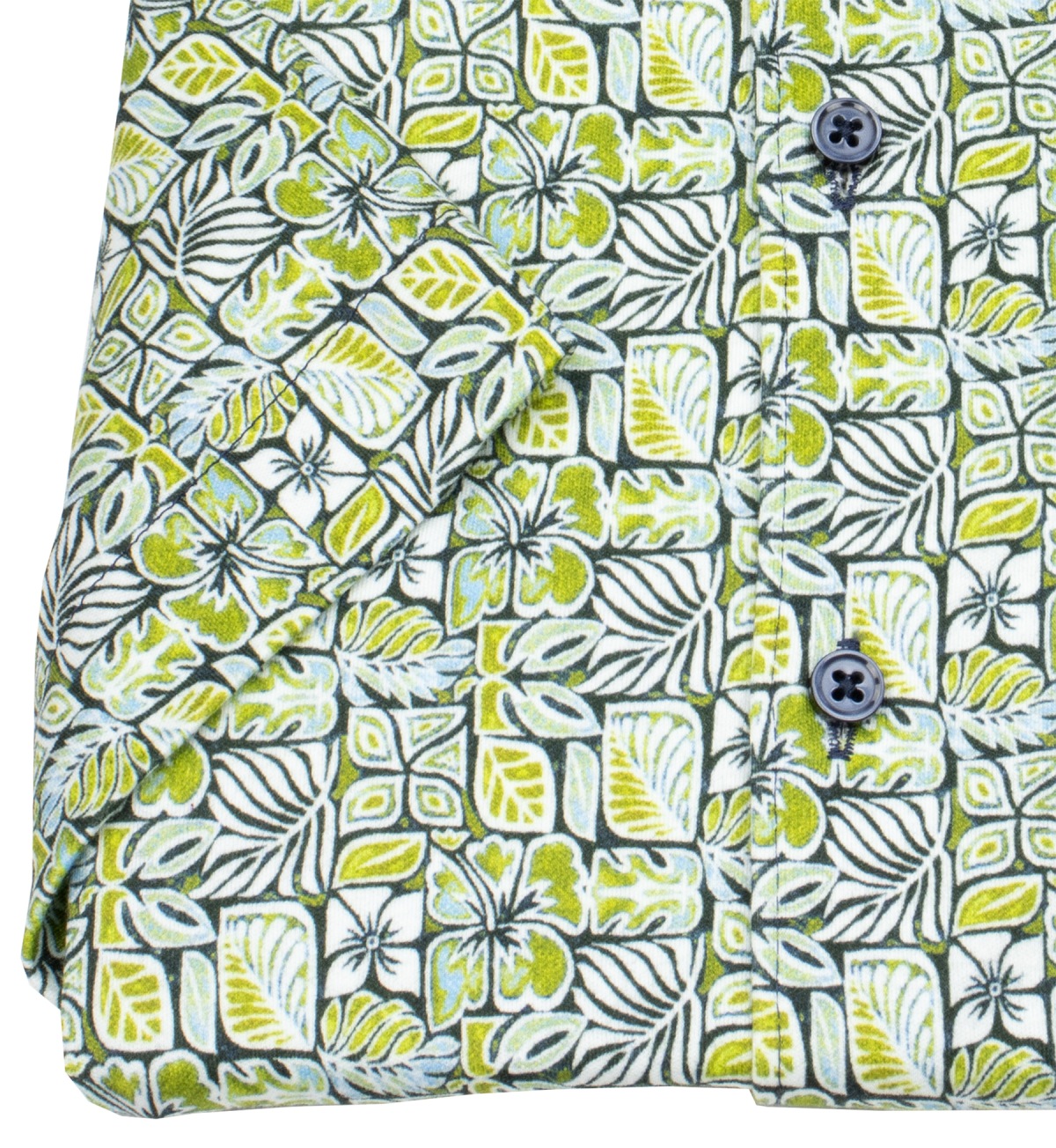 DESOTO Kurzarmhemd - Slim Fit - Jersey - Kentkragen - Print - grün