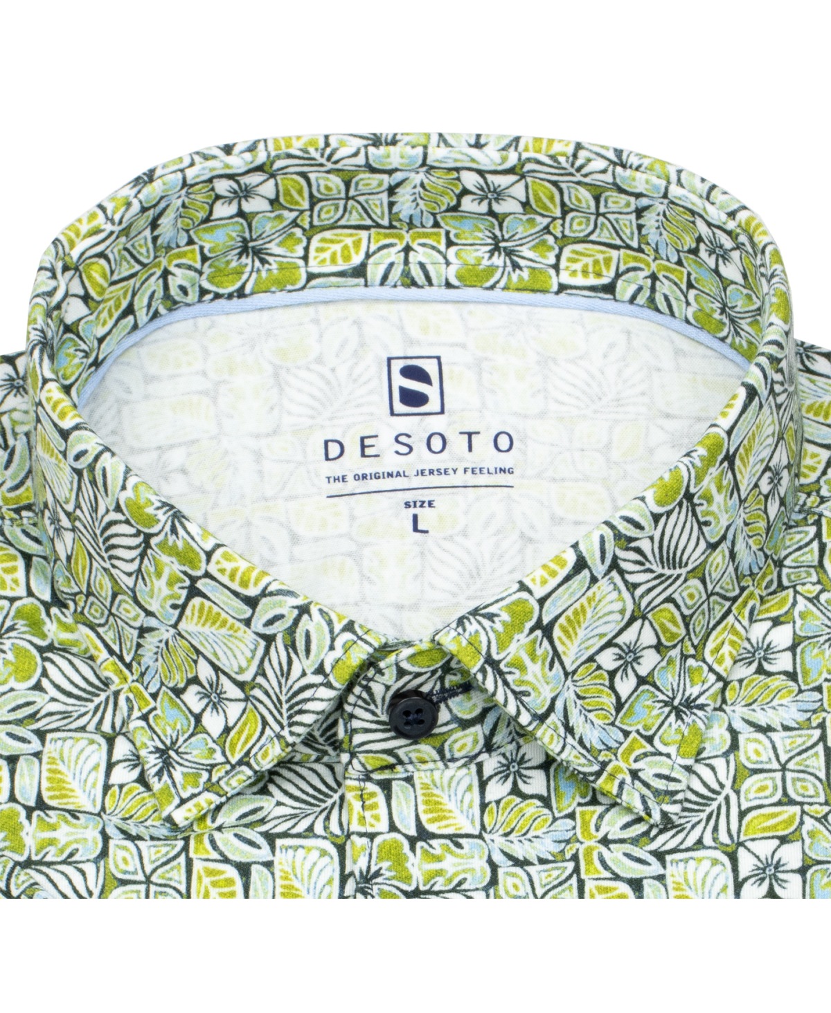 DESOTO Kurzarmhemd - Slim Fit - Jersey - Kentkragen - Print - grün