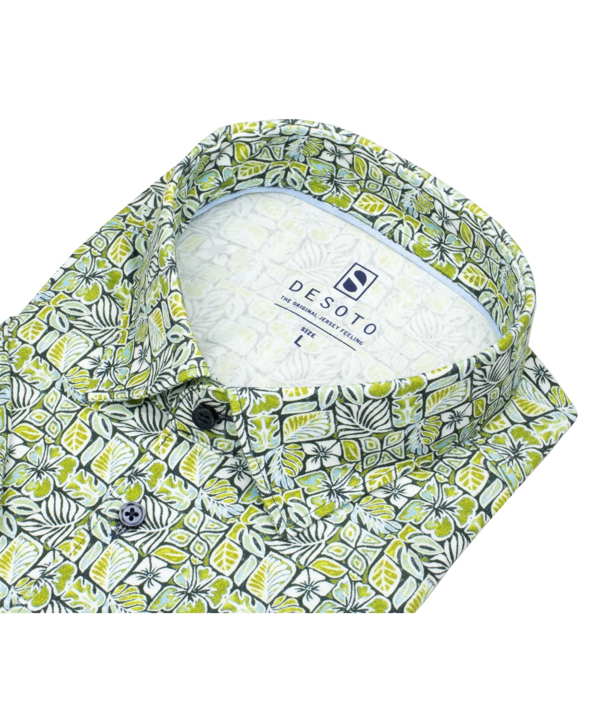 DESOTO Kurzarmhemd - Slim Fit - Jersey - Kentkragen - Print - grün