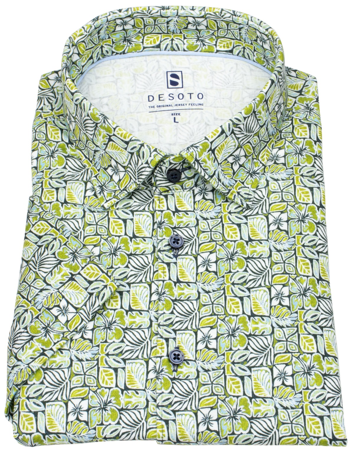DESOTO Kurzarmhemd - Slim Fit - Jersey - Kentkragen - Print - grün