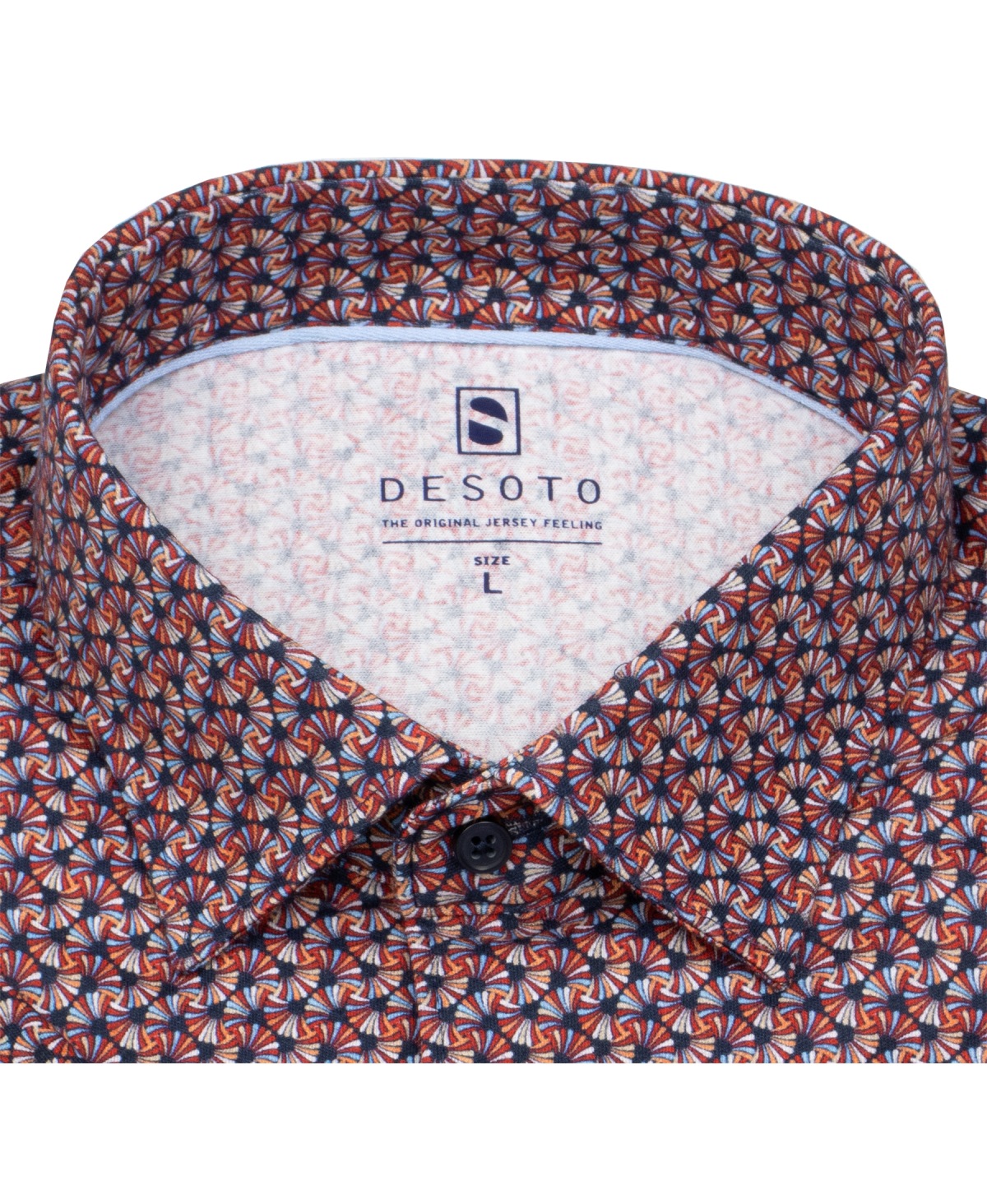 DESOTO Kurzarmhemd - Slim Fit - Jersey - Kentkragen - Print - rot
