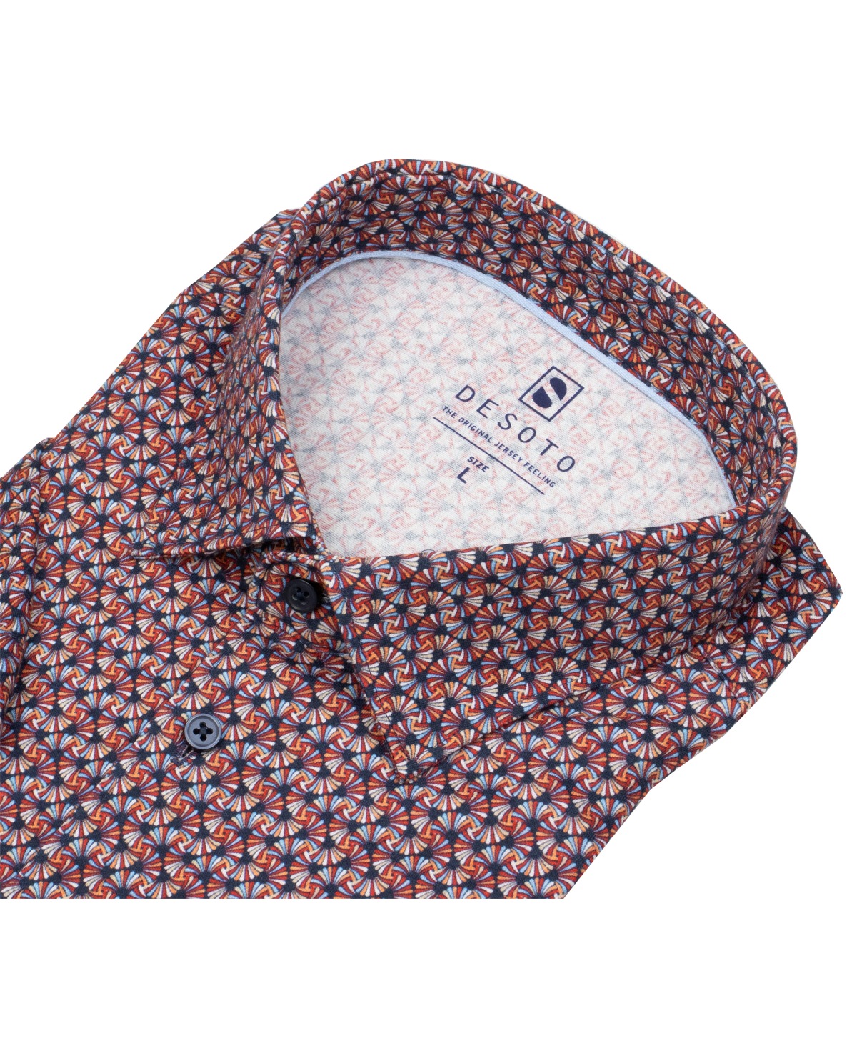 DESOTO Kurzarmhemd - Slim Fit - Jersey - Kentkragen - Print - rot