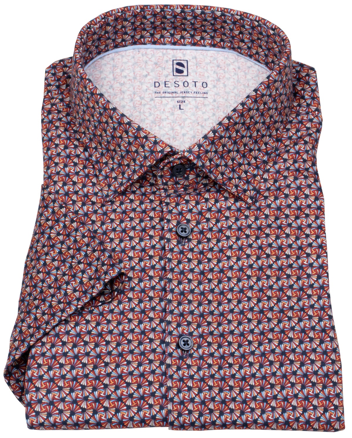 DESOTO Kurzarmhemd - Slim Fit - Jersey - Kentkragen - Print - rot