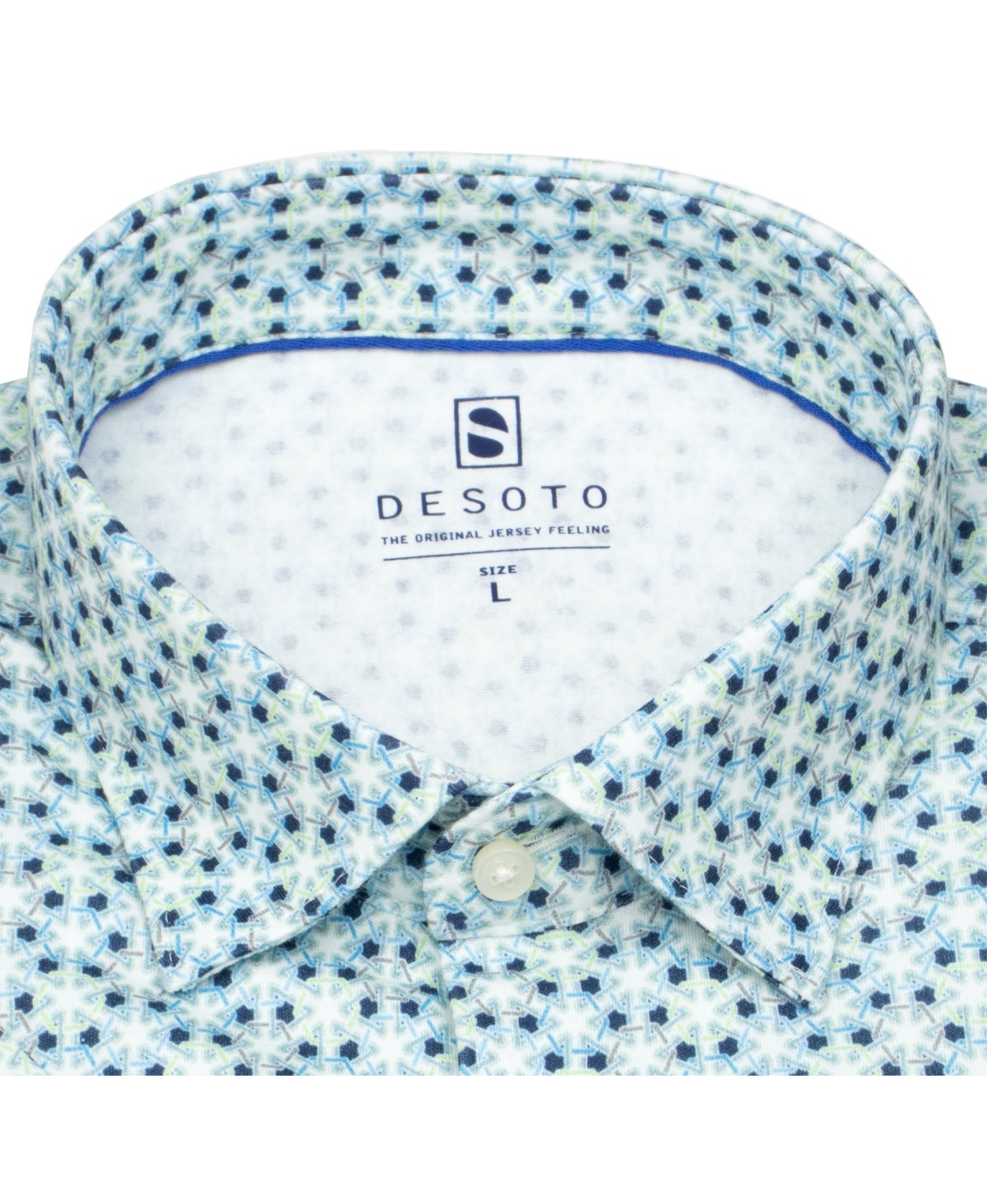 DESOTO Kurzarmhemd - Slim Fit - Jersey - Kentkragen - Print - türkis