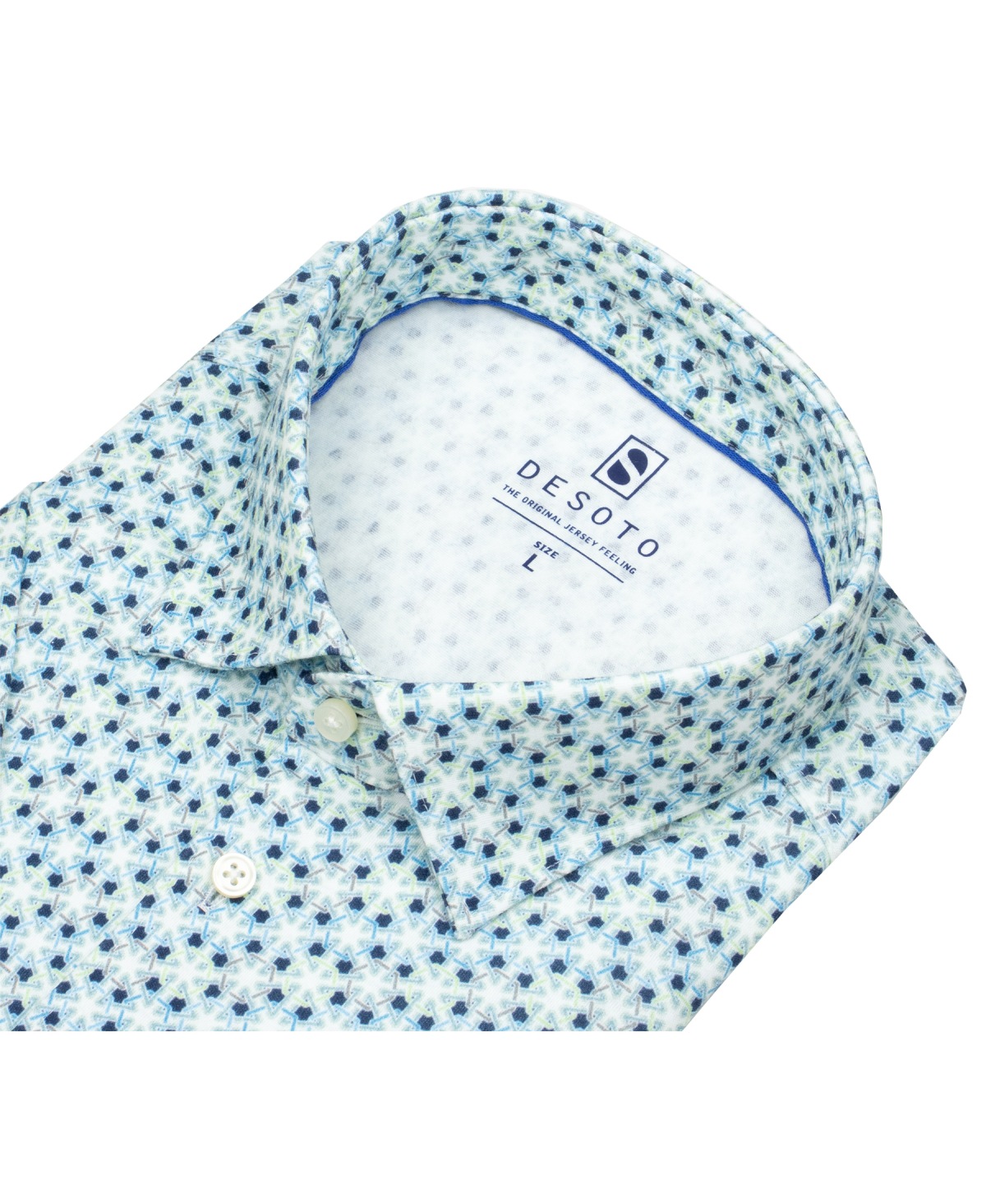 DESOTO Kurzarmhemd - Slim Fit - Jersey - Kentkragen - Print - türkis