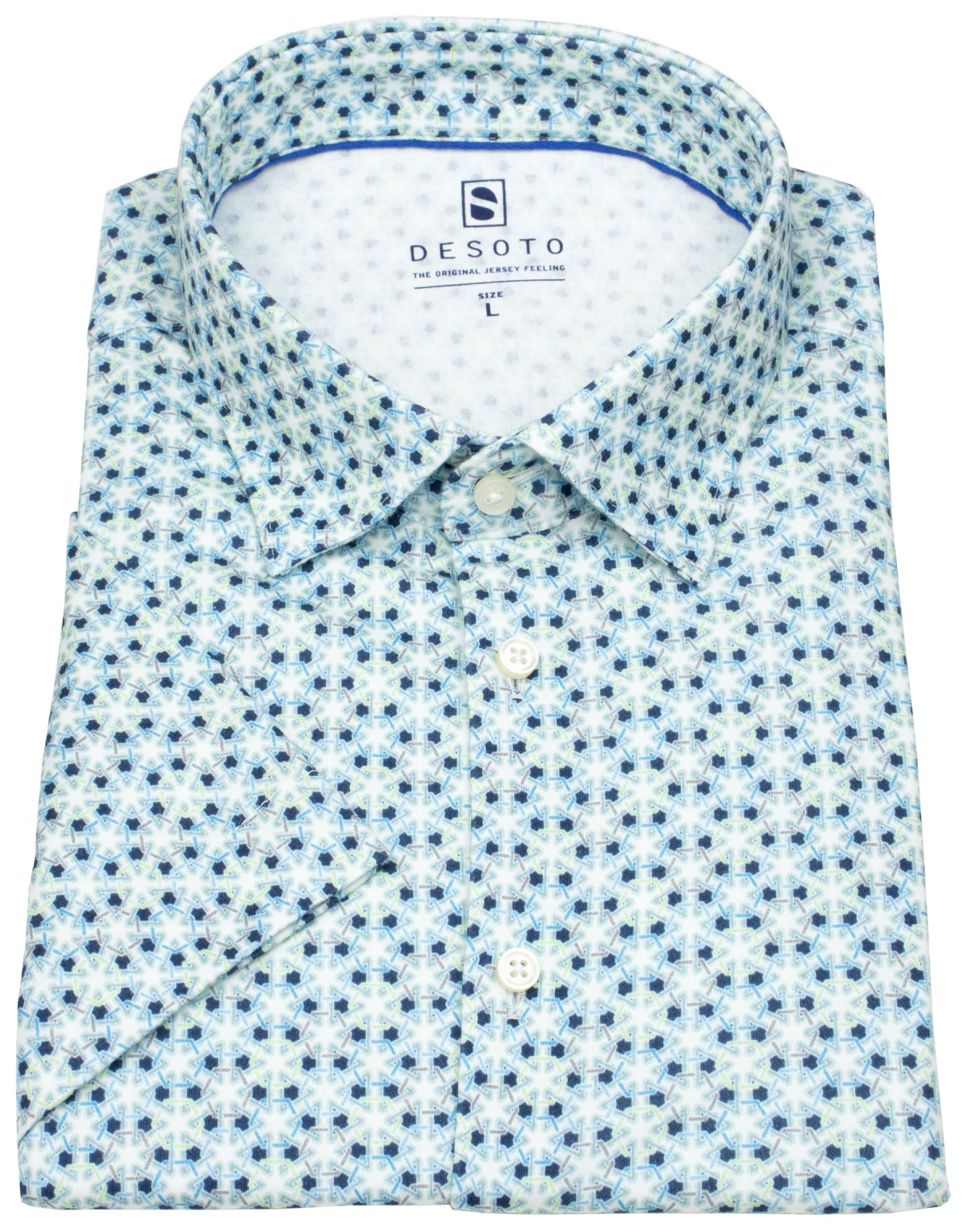 DESOTO Kurzarmhemd - Slim Fit - Jersey - Kentkragen - Print - türkis