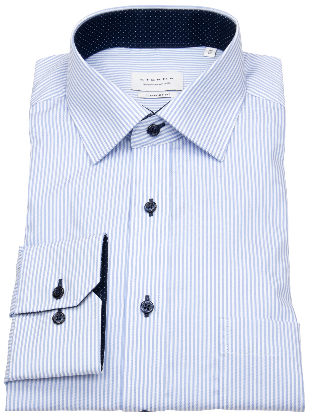 Eterna Hemd - Comfort Fit - Kontrastknöpfe - Streifen - hellblau / weiß - ohne OVP