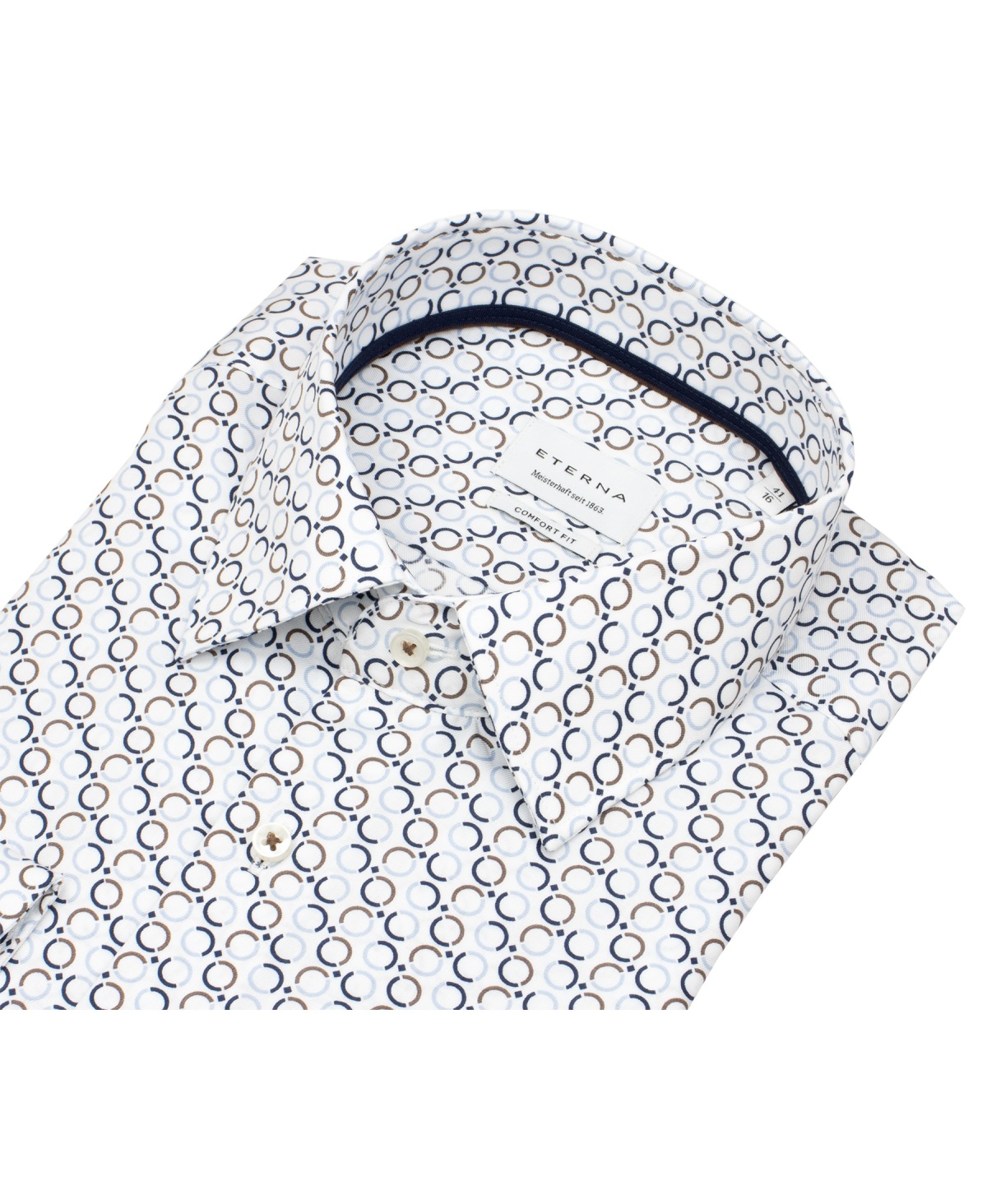 Eterna Hemd - Comfort Fit - Kreise - blau / beige - extra langer 68cm Arm