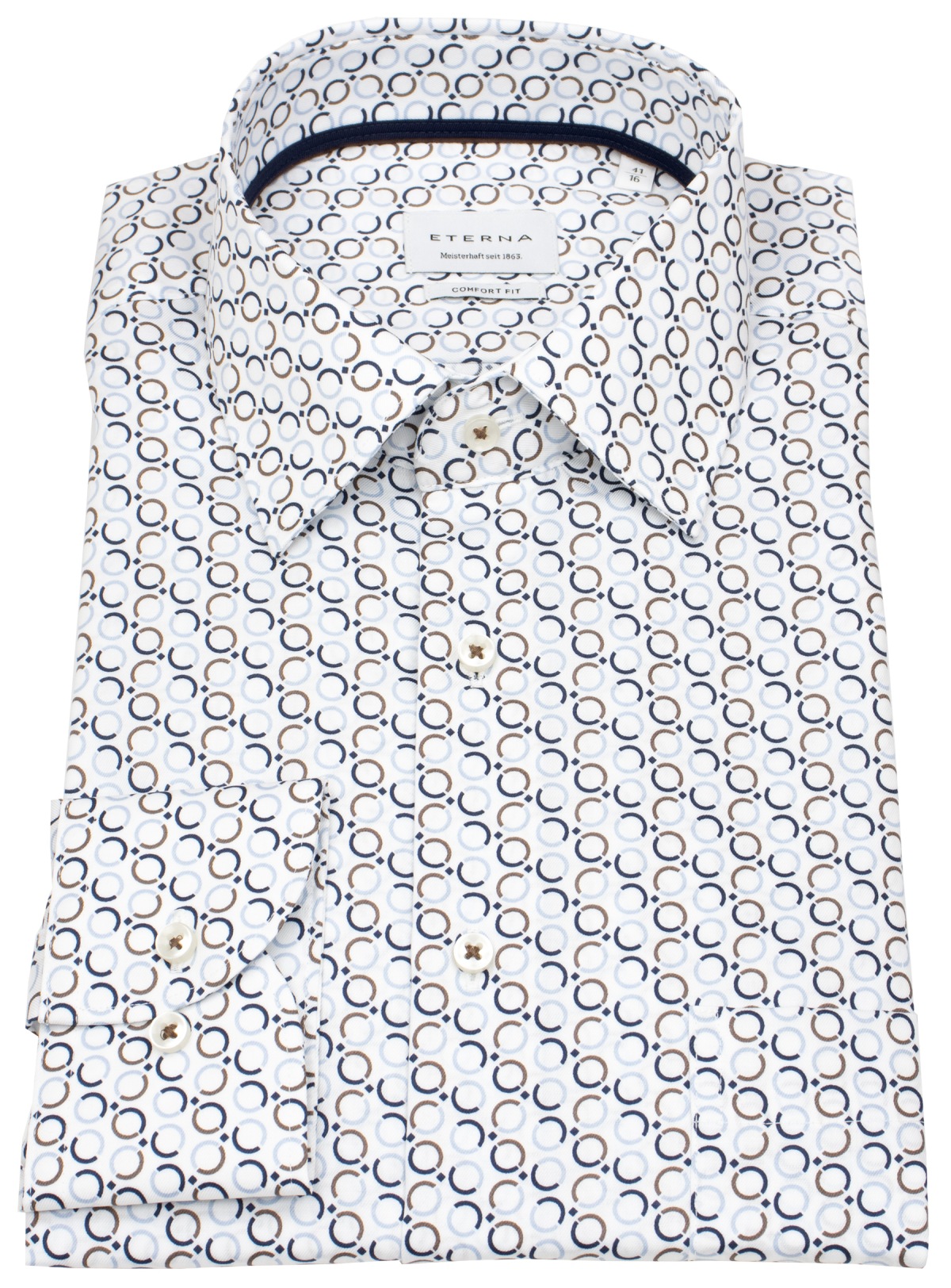 Eterna Hemd - Comfort Fit - Kreise - blau / beige - extra langer 68cm Arm