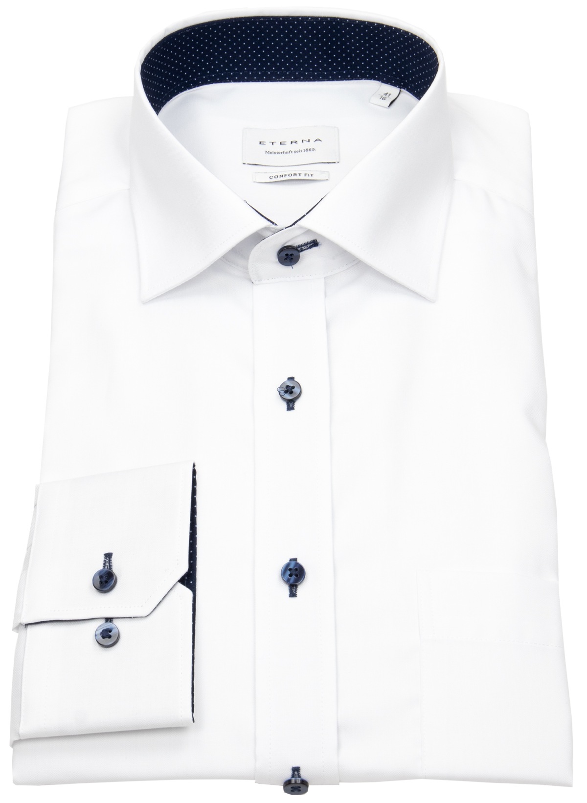 Eterna Shirt - Comfort Fit - Oxford - Contrast Buttons - White - w/o OP
