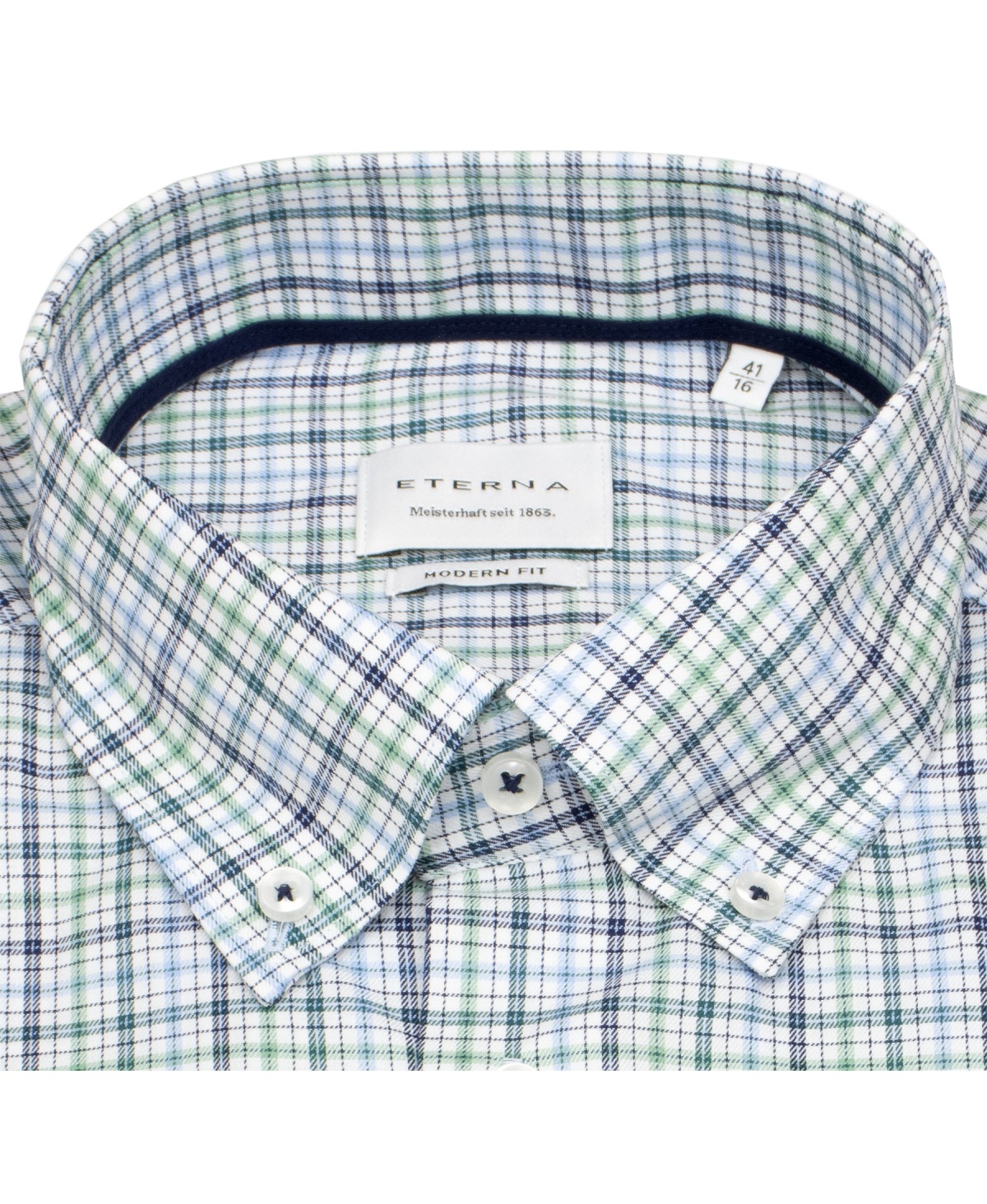 Eterna Hemd - Modern Fit - Button Down - kariert - grün / blau / weiß