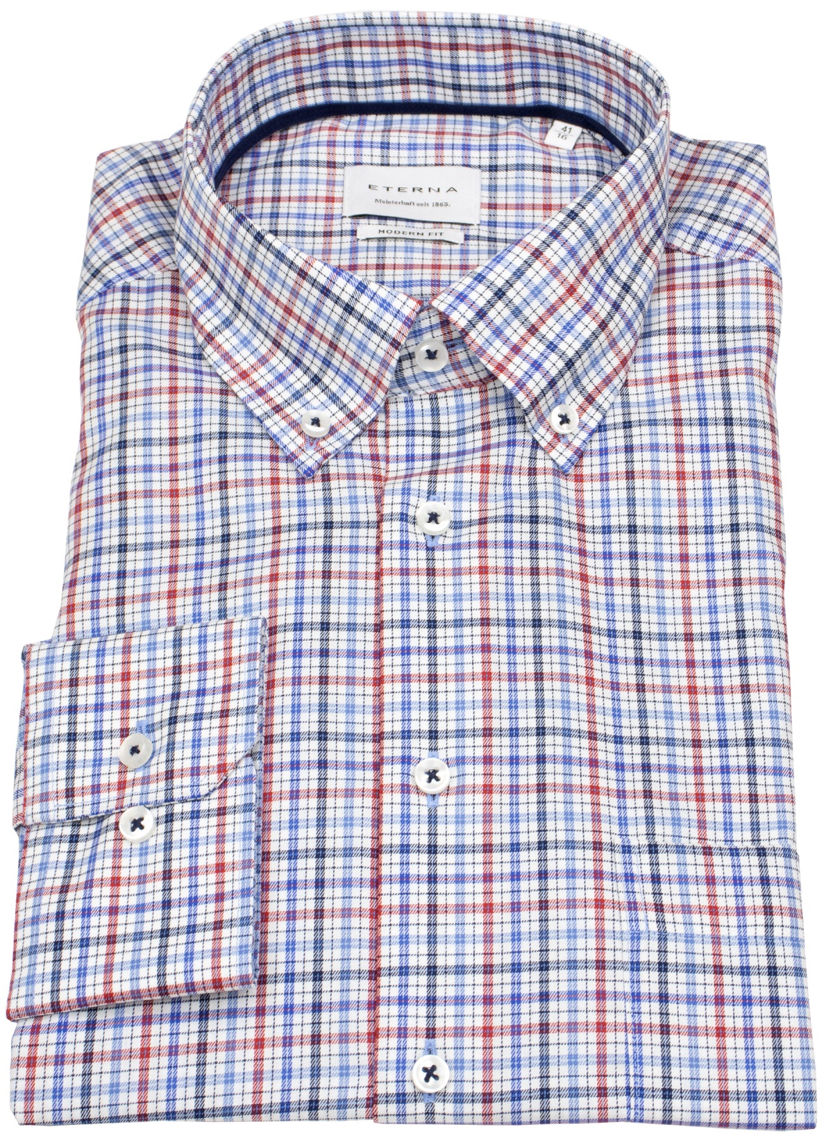 Eterna Hemd - Modern Fit - Button Down - kariert - rot / blau / weiß