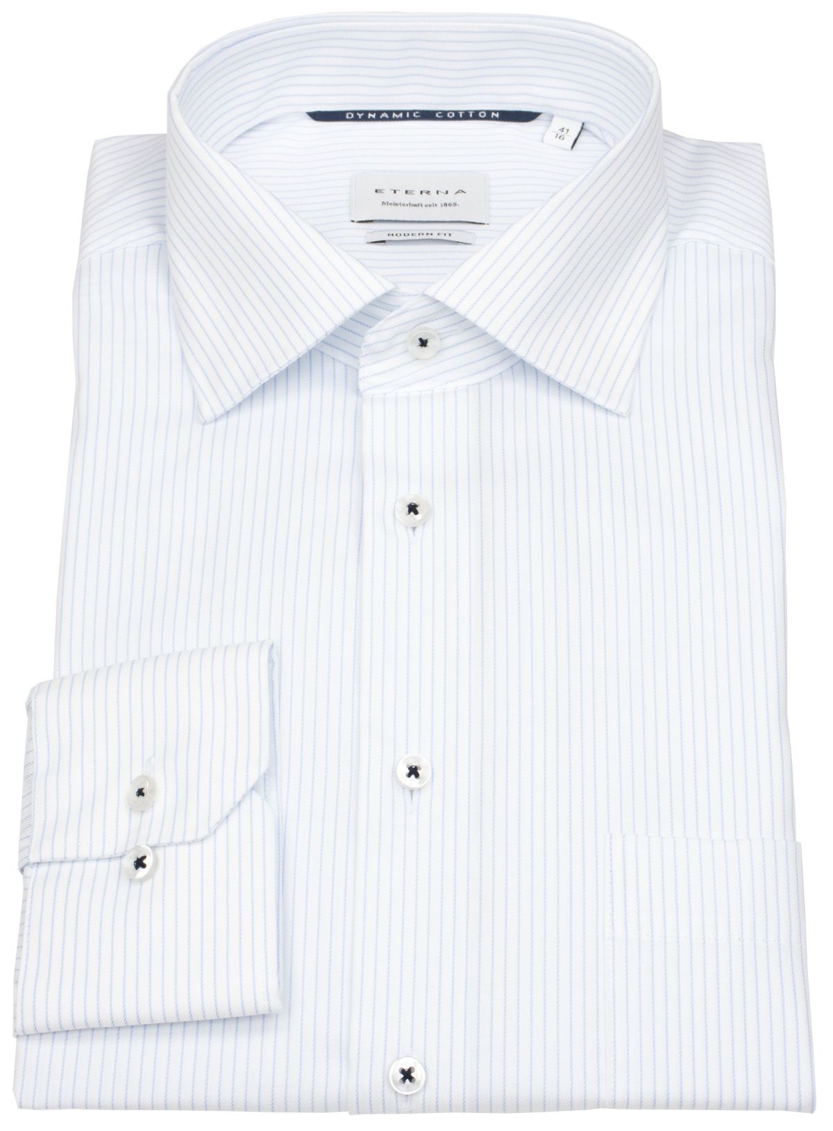 Eterna Hemd - Modern Fit - feine Streifen - hellblau / weiß - extra langer 68cm Arm