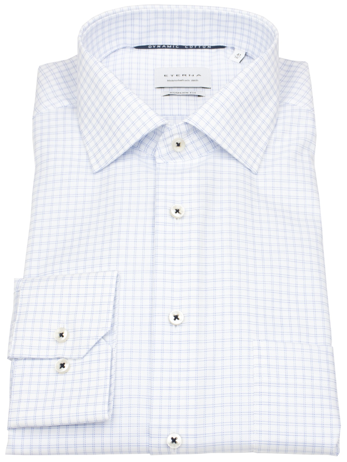 Eterna Hemd - Modern Fit - Gitterkaro - hellblau / weiß - extra langer 68cm Arm
