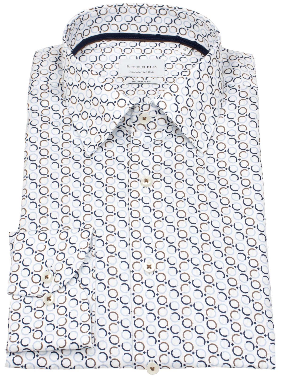 Eterna Hemd - Modern Fit - Kentkragen - Kreise - blau / beige