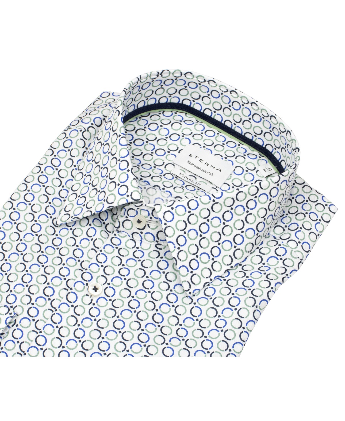 Eterna Hemd - Modern Fit - Kreise - blau / grün - extra langer 68cm Arm