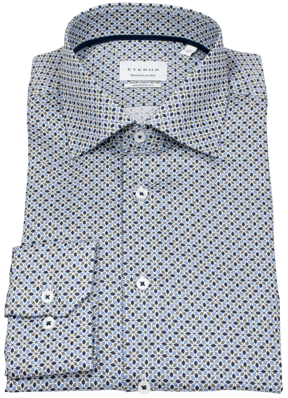 Eterna Hemd - Modern Fit - Print - dunkelblau / hellblau / olivgrün - ohne OVP