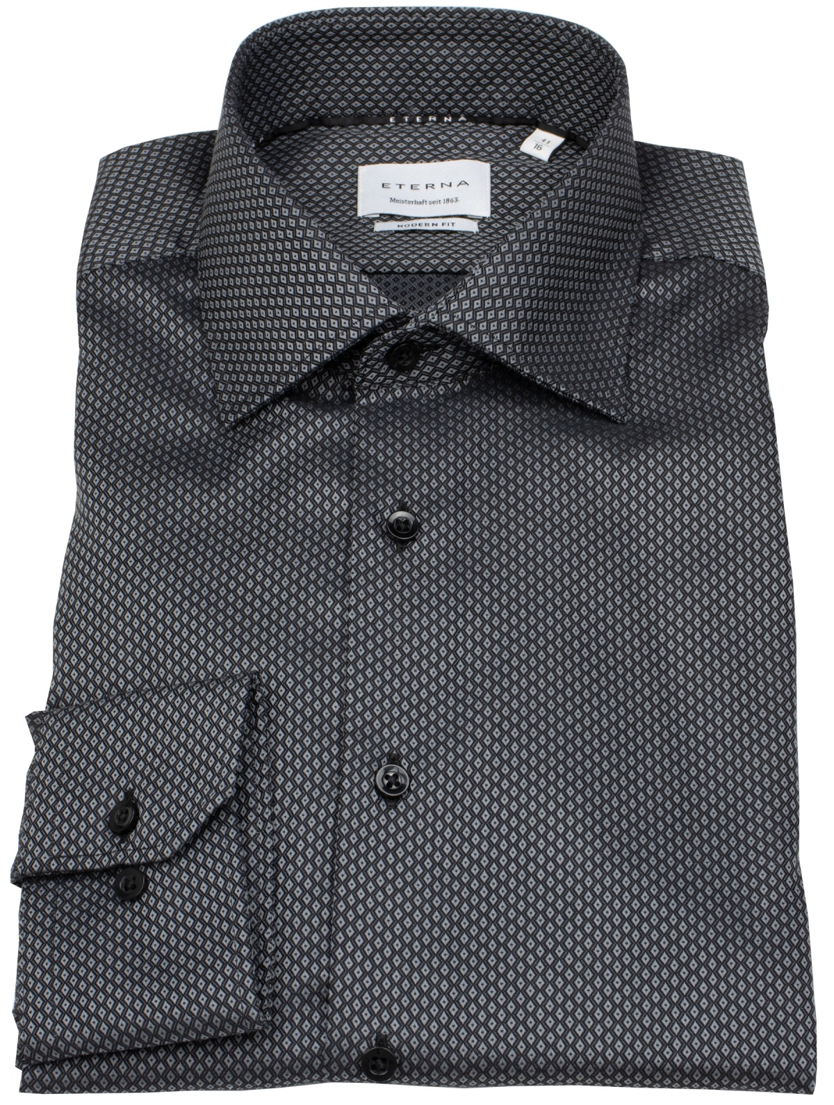 Eterna Shirt - Modern Fit - Print - Black / Grey - Extra Langer 68cm Sleeve - w/o OP