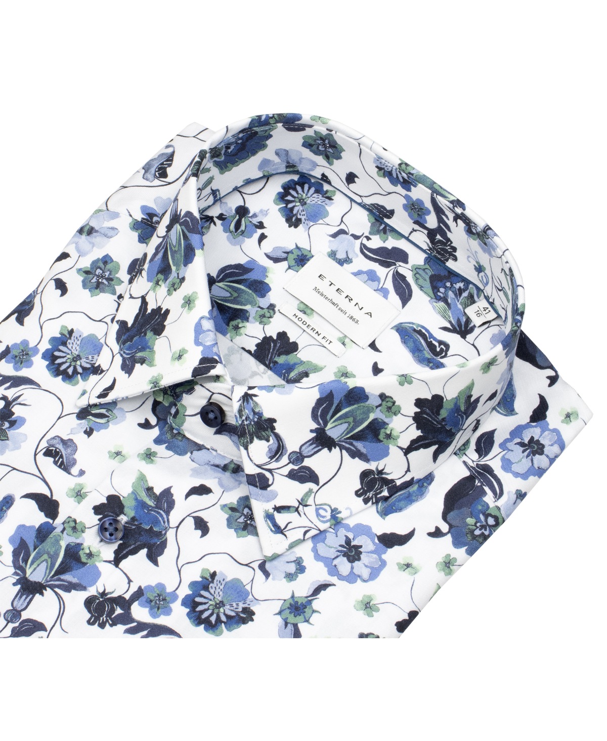 Eterna Kurzarmhemd - Modern Fit - Florales Muster - blau / grün / weiß