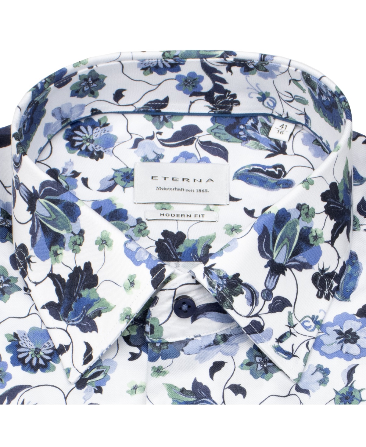Eterna Kurzarmhemd - Modern Fit - Florales Muster - blau / grün / weiß